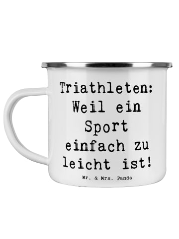 Mr. & Mrs. Panda Emaille Tasse Spruch Triathlon Helden mit Spruch in Weiß