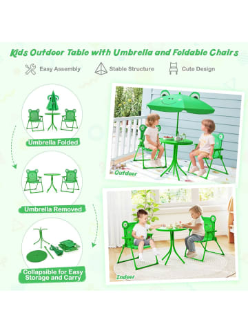 COSTWAY 4 tlg. Sitzgruppe mit Sonnenschirm Kinder Outdoor in Grün