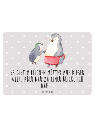 Mr. & Mrs. Panda Blechschild Pinguin mit Kind mit Spruch in Grau Pastell