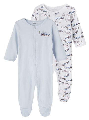name it 2er Pack Jungen Schlafstrampler mit Zug Motiv in Blau