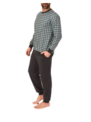 NORMANN Pyjama Schlafanzug lang Bündchen Karo - 61134 in dunkelgrau