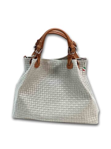 Florence Leder Handtasche, Umhängetasche Florence Tasche grau, braun ca. 31cm