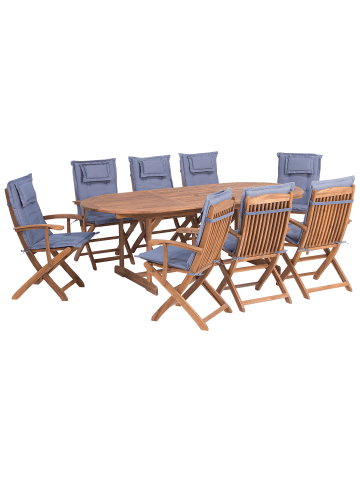 Beliani Gartentisch Set MAUI in Braun/Blau - (W) 220 x (H) 93 x (L) 85 cm