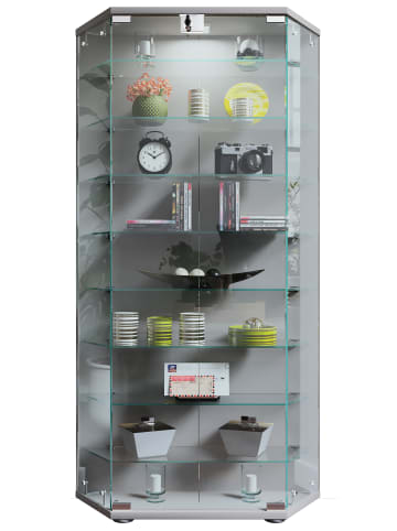 VCM  Holz Glas Stand Vitrine Regal Cenila XL in Silber