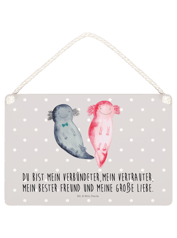 Mr. & Mrs. Panda Deko Schild Axolotl Freundin mit Spruch in Grau Pastell