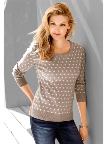 WITT WEIDEN Strickpullover in taupe-weiß-getupft