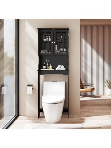 COSTWAY Toilettenschrank mit Tür in Schwarz