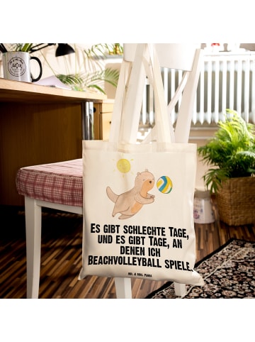 Mr. & Mrs. Panda Jutebeutel Otter Beachvolleyball mit Spruch in Creme