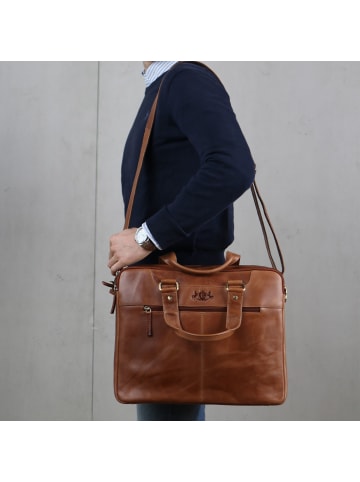 SID & VAIN Leder-Laptoptasche 15" echt Leder Aktentasche 15 Zoll Laptop Fach braun in braun