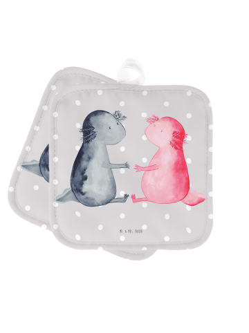 Mr. & Mrs. Panda 2er Set Topflappen  Axolotl Liebe ohne Spruch in Grau Pastell