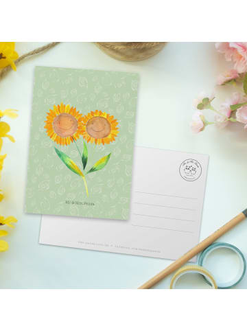 Mr. & Mrs. Panda Postkarte Blume Sonnenblume ohne Spruch in Blattgrün
