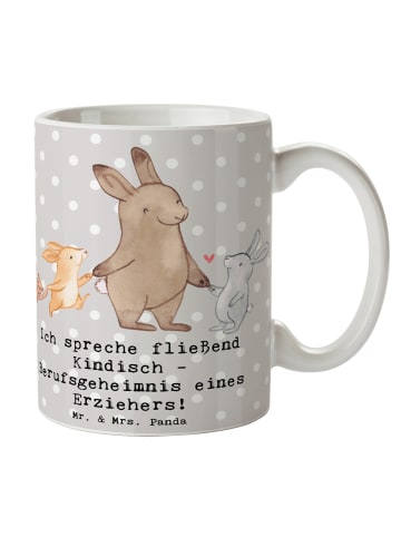 Mr. & Mrs. Panda Kaffeebecher Erzieher Kindisch mit Spruch in Grau Pastell