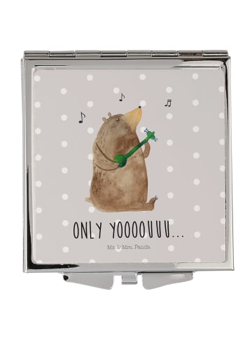 Mr. & Mrs. Panda Handtaschenspiegel quadratisch Bär Gitarre mit ... in Grau Pastell