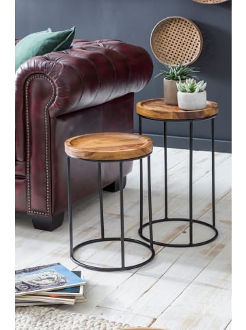 KADIMA DESIGN Satztisch 2er-Set | Sheesham/Metall, Massivholz