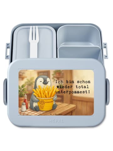 Mr. & Mrs. Panda Lunch Box Pinguin Pommes Eimer Design mit Spruch in Blau Pastell