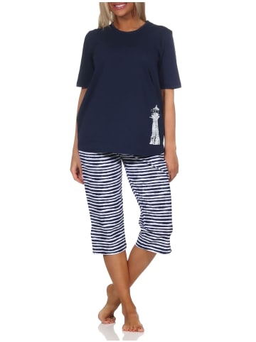 NORMANN Kurzarm Pyjama Schlafanzug Shorty Maritimer Look in marine