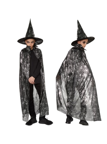 tectake Unisex Kinder Set Hut und Umhang Spinnennetz Wunderschönes, schauriges Set, schw