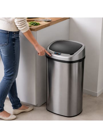 relaxdays Mülleimer mit Sensor in Silber - 50 Liter