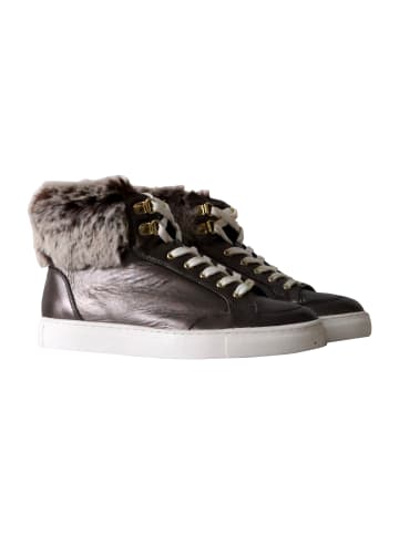Les Tropéziennes par M Belarbi High-Top-Sneaker aus Leder mit Pelzbesatz „Roadster“ Grau