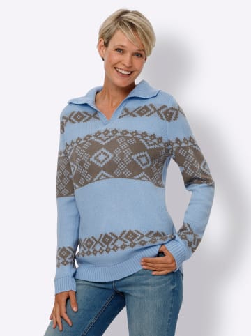 Sieh an! Norwegerpullover in eisblau-taupe-gemustert
