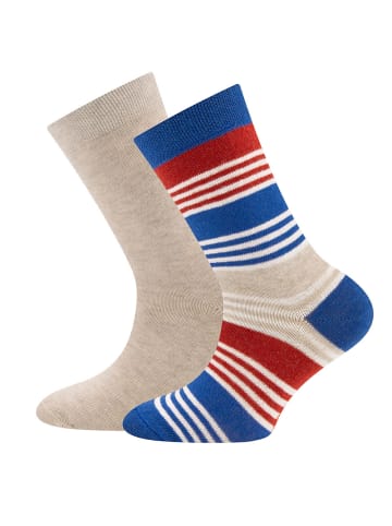 ewers 2er-Set Socken 2er Pack Ringel/Uni in royal-dunkel beige mel.