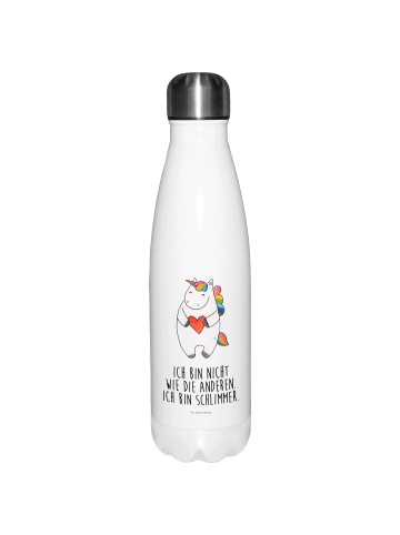 Mr. & Mrs. Panda Trinkflasche Einhorn Herz mit Spruch in Weiß