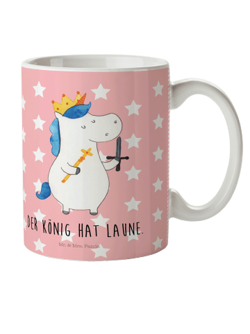 Mr. & Mrs. Panda Tasse Einhorn König mit Schwert mit Spruch in Rot Pastell