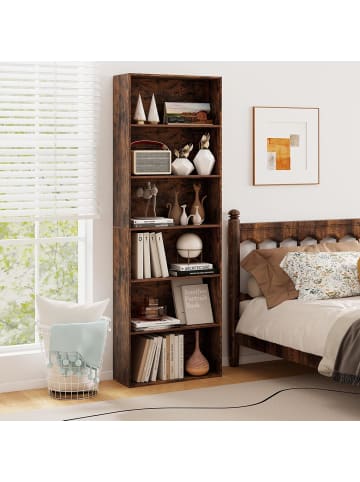 COSTWAY 6-stöckig Bücherregal 60 x 23,5 x 178 cm in Braun
