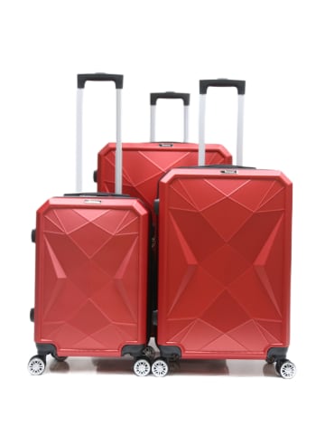 Cheffinger Reisekoffer ABS-03 Koffer 3-teilig Hartschale Trolley Set Kofferset Ha in Rot
