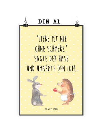 Mr. & Mrs. Panda Poster Hase Igel mit Spruch in Gelb Pastell