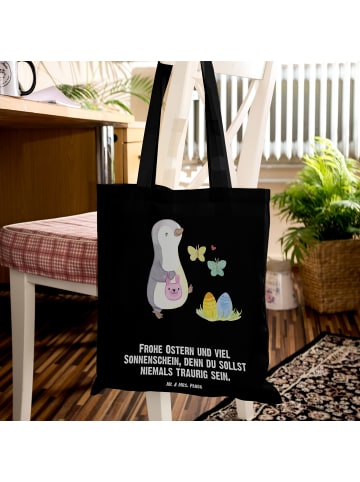 Mr. & Mrs. Panda Tragetasche Pinguin Eier suchen mit Spruch in Schwarz