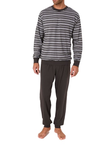 NORMANN Langarm Schlafanzug Pyjama Bündchen Streifen - 86180 in anthrazit