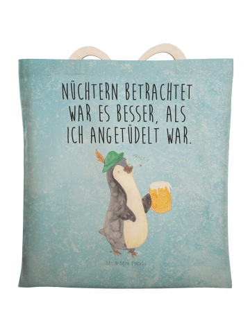 Mr. & Mrs. Panda Einkaufstasche Pinguin Bier mit Spruch in Eisblau