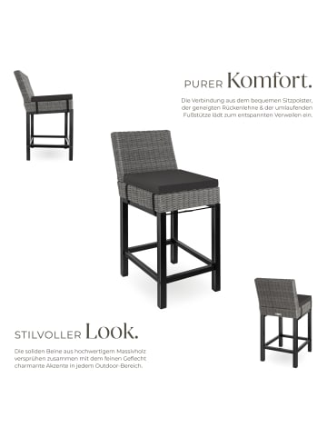 tectake Rattan Barstuhl Latina inklusive Sitzpolster, 45 x 62,5 x 99 cm, grau
