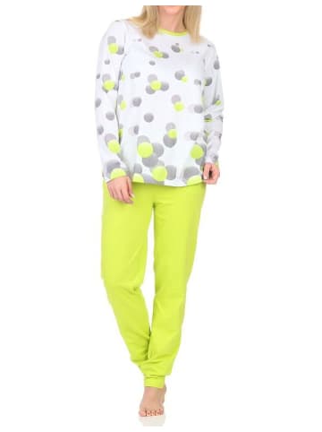 NORMANN Langarm Schlafanzug Pyjama Tupfen Punkte Look in grün