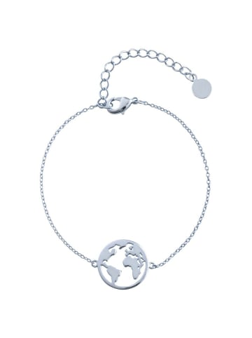 Steel_Art Armkette für Frauen Weltkarte poliert in Silberfarben Poliert