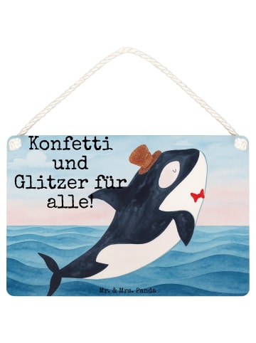 Mr. & Mrs. Panda Dekoration Schild Orca Zylinder Design mit Spruch in Weiß