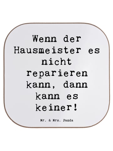 Mr. & Mrs. Panda Tischschoner Spruch Hausmeister Hilfe mit Spruch in Weiß