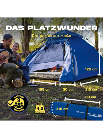 Where Tomorrow Pop Up Kuppelzelt für 3 Personen 245x195x120cm blau Blau