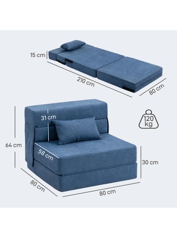 HOMCOM Schlafsessel in Blau 210L x 80B x 15H cm