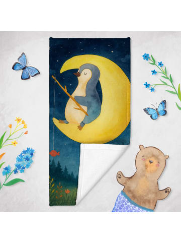 Mr. & Mrs. Panda Saunahandtuch Pinguin Mond Design ohne Spruch in Eisblau
