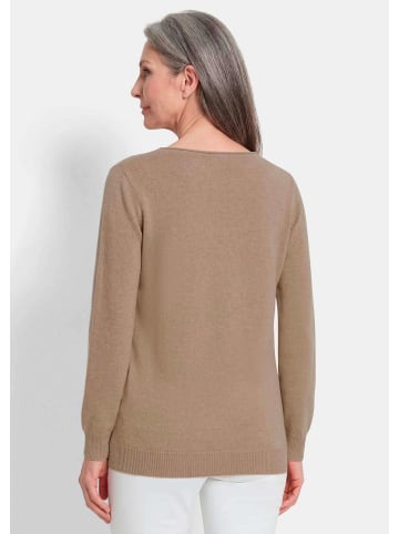 GOLDNER Merinopullover mit U-Boot-Ausschnitt in beige / melange