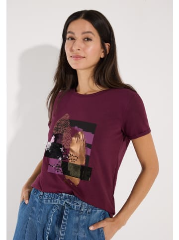 More & More softes Kurzarmshirt, Frontprint in ruby orchid