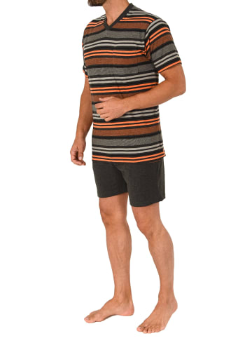 NORMANN kurzarm Schlafanzug Shorty Streifen in orange