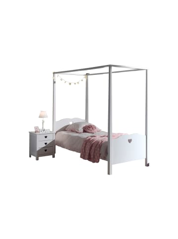 58 aufm Kessel HIMMELBETT mit Nachtkommode Kamila 211x187x96 aus MDF in Weiß