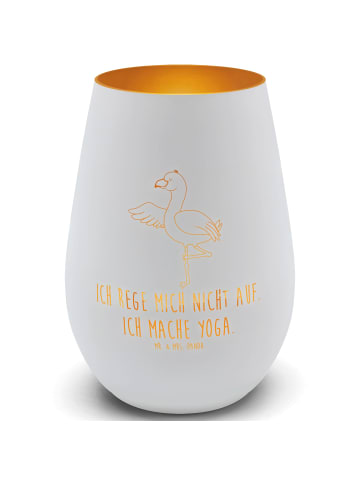 Mr. & Mrs. Panda Windlicht Flamingo Yoga mit Spruch in Weiß