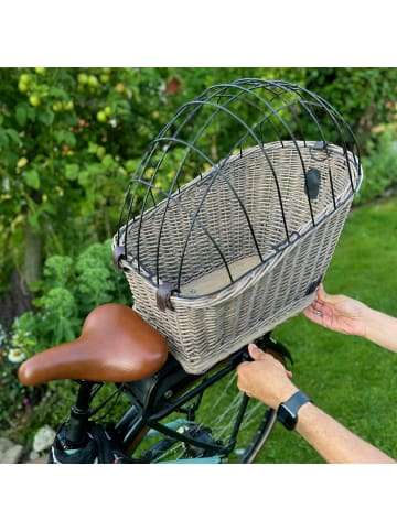 UNUS Hundefahrradkorb Weide mit Gitterabdeckung in Grau