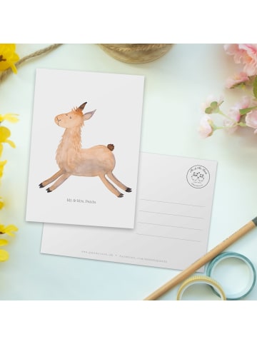 Mr. & Mrs. Panda Postkarte Lama Springen ohne Spruch in Weiß