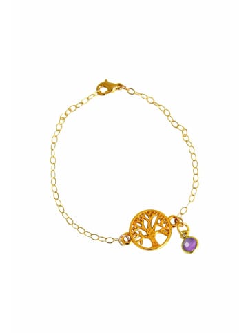 Gemshine Armband YOGA Lebensbaum und Amethyst Charm in gold coloured