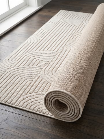 KADIMA DESIGN Flachgewebe-Teppich Hoch-Tief Bögen 3D Relief Pflegeleicht in Creme